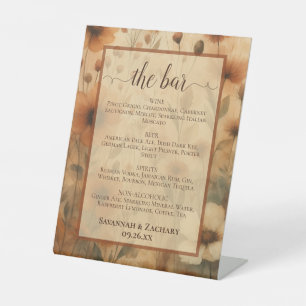 Sienna Boho Wilde Bloemen Bruiloft Dranken of Bar Reclamebord Met Voetstuk