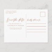 Sienna bruin script koppel foto chic herfst aankondigingskaart (Achterkant)