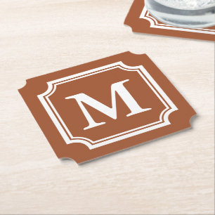 Sienna bruine elegante rand aangepaste monogram kartonnen onderzetters