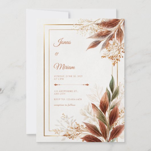 Sienna Leaf Sage Botanical Wedding Kaart (Voorkant)