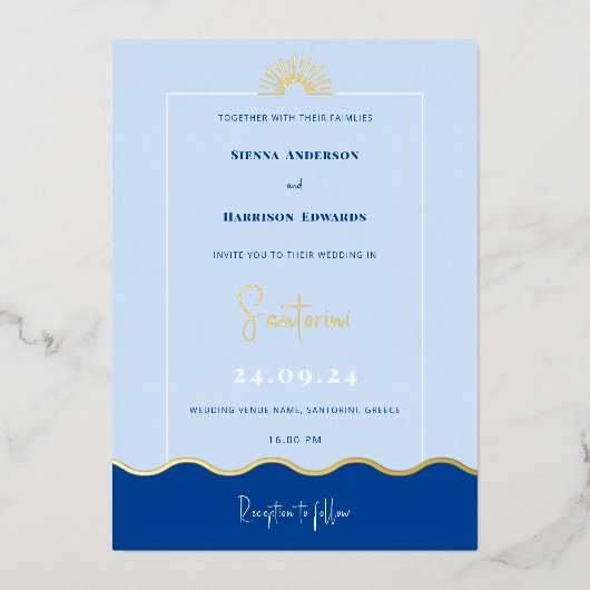 SIENNA Modern Destination Gold Foil Invitation (Recto)
