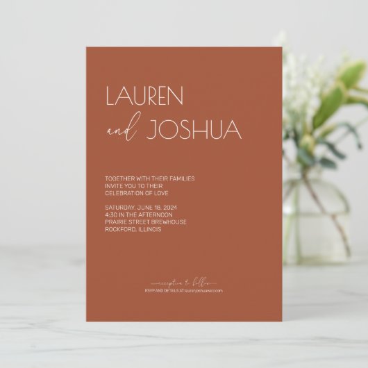 Sienna · Modern minimalistisch script bruiloft Kaart (Staand voorkant)