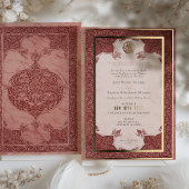 Sienna Ruby Rode Kant Traditionele Moslim Bruiloft Folie Uitnodiging
