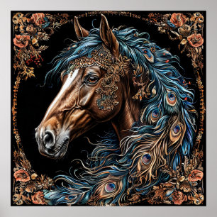 🐎 Sieraad Blauwe Paard Muur Kunst 💙 Blauwe Manen Poster