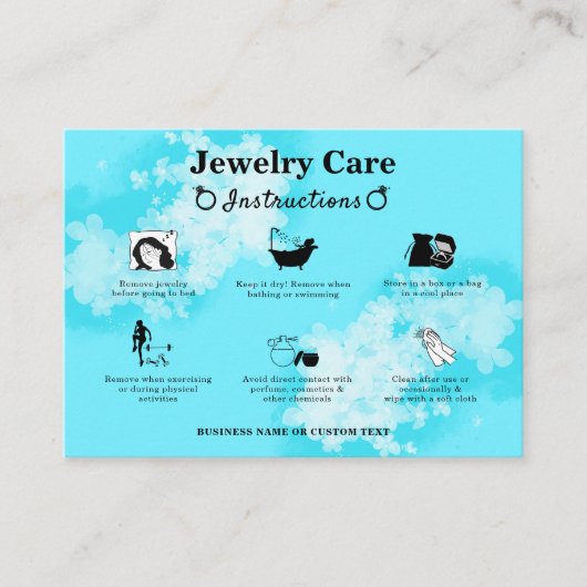 Sieraden Care Guide Modern Schattige Blauw Bloemen Informatiekaartje (Voorkant)