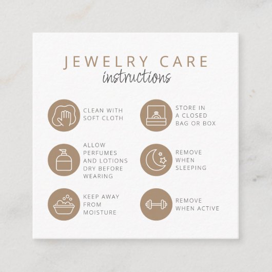 Sieraden Care Instructies Neutraal Beige Dank u Informatiekaartje (Voorkant)