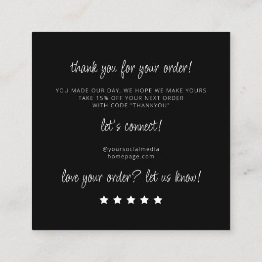 Sieraden Care Instructies Neutraal Zwart Dank u Informatiekaartje (Achterkant)