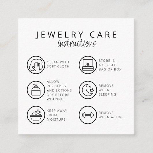 Sieraden Care Instructies Neutraal Zwart Dank u Informatiekaartje (Voorkant)