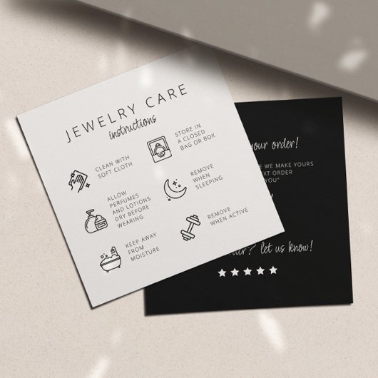 Sieraden Care Instructies Zwart Wit Dank u Informatiekaartje