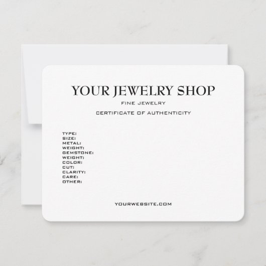 Sieraden Certificaat van echtheid Sjabloon (Voorkant)