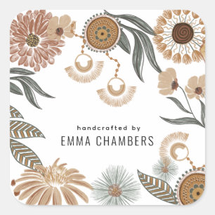 Sieraden Designer Boho Bloemen Productlabel Vierkante Sticker