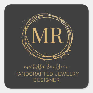 Sieraden Designer Script Goud Zwart Productlabels Vierkante Sticker