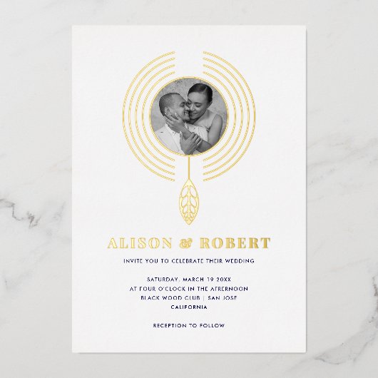 Sieraden geïnspireerd lijst en foto wit bruiloft folie uitnodiging (Voorkant)