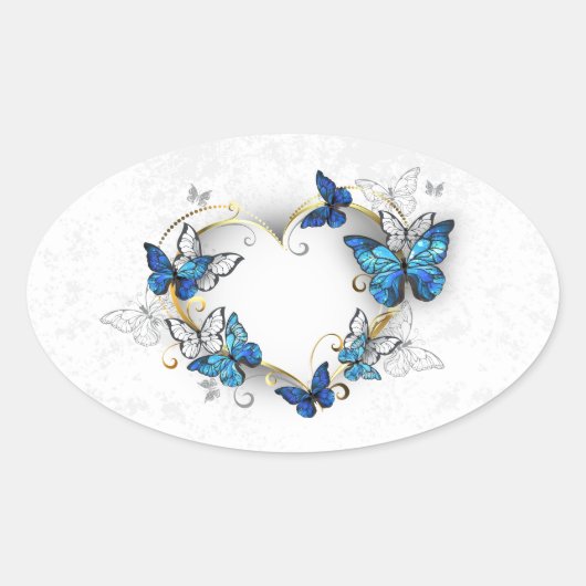 Sieraden Hart met Vlinders Morpho Ovale Sticker (Voorkant)