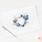 Sieraden Hart met Vlinders Morpho Ovale Sticker (Envelop)