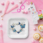 Sieraden Hart met Vlinders Morpho Papieren Bordje (Feest)