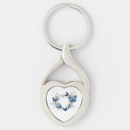 Sieraden Hart met Vlinders Morpho Sleutelhanger (Voorkant)