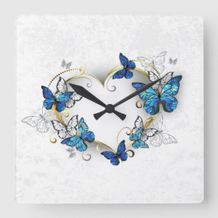 Sieraden Hart met Vlinders Morpho Vierkante Klok