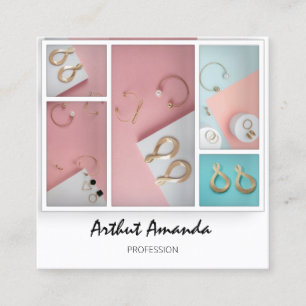 Sieraden Luxe Goederen Parels Roos Roze Wit Ingeli Vierkante Visitekaartje