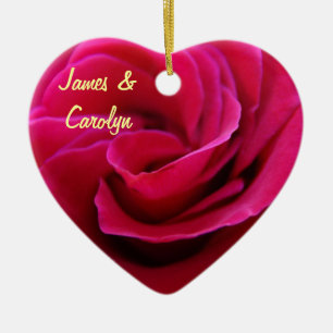 Sieraden met zijn & haar naam Roze Roos Huwelijksd Keramisch Ornament