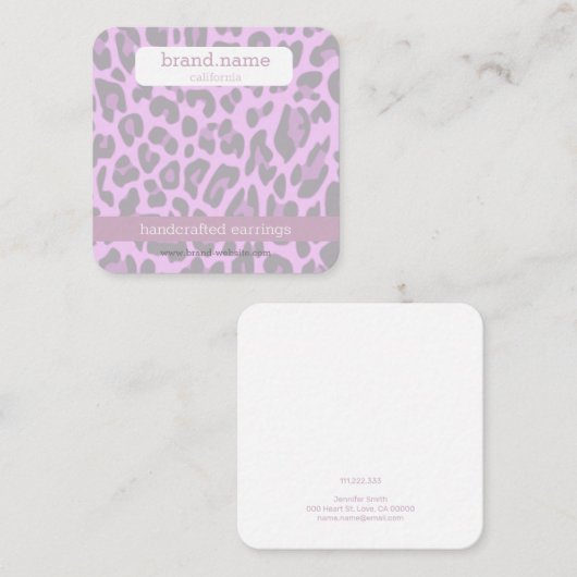 Sieraden Stud Display Paarse Luipaard Print Handge Vierkante Visitekaartje (Voorkant / Achterkant)