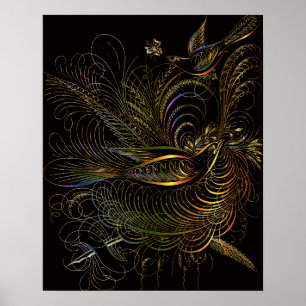 SIERADEN VOGELS ZWART GOUDE BOTANISCHE KUNST POSTER