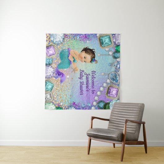 Sieraden Zeemeermin Baby Shower Achtergrond Banner Wandkleed (In Situ (horizontaal))