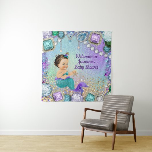 Sieraden Zeemeermin Baby Shower Achtergrond Banner Wandkleed (In situ)