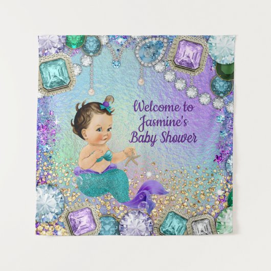 Sieraden Zeemeermin Baby Shower Achtergrond Banner Wandkleed (Voorkant)