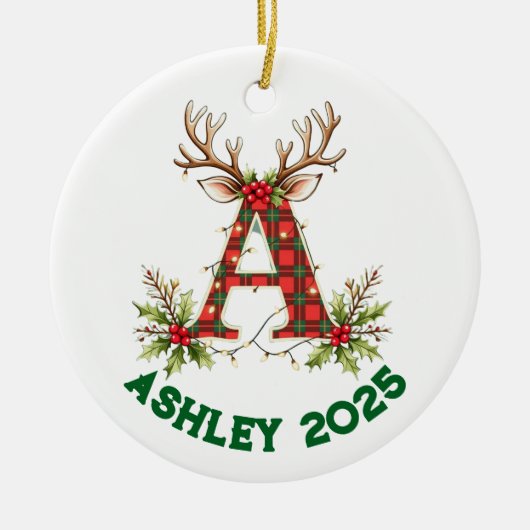 Sieralphabet Een rendier kerstboomornament Keramisch Ornament (Voorkant)