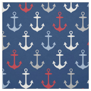 Sierankerpatroon in rood, wit en marineblauw stof