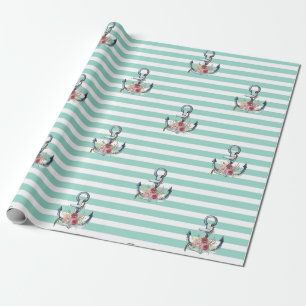 Sierankers, bloemen mintgroene strepen cadeaupapier