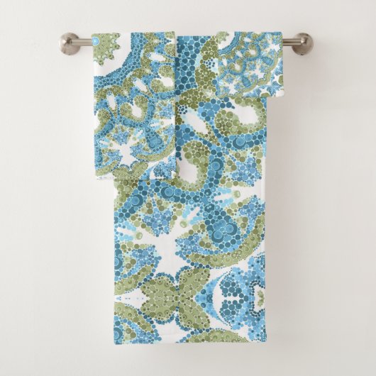 sierblauwe groene witte decoratie bad handdoek (Insitu)