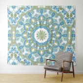 sierblauwe groene witte decoratie wandkleed (In Situ (horizontaal))