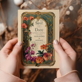 sierbloemen art nouveau bruiloft save the date