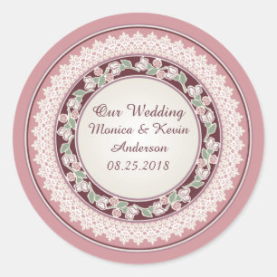 Sierbloemen, kanten patroon rand Bruiloft Ronde Sticker