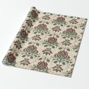 Sierdamast Rood Groen Vintage Textuur Cadeaupapier