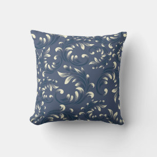 SierDamast Wit Blauw Bloem Kussen