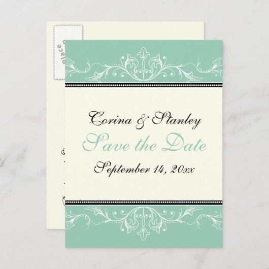 Sierjade, ivoren bruiloft Save the Date Aankondigingskaart (Voorkant / Achterkant)
