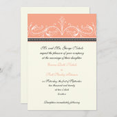 Sierkoraal wit aangepaste bruiloft uitnodiging (Voorkant / Achterkant)