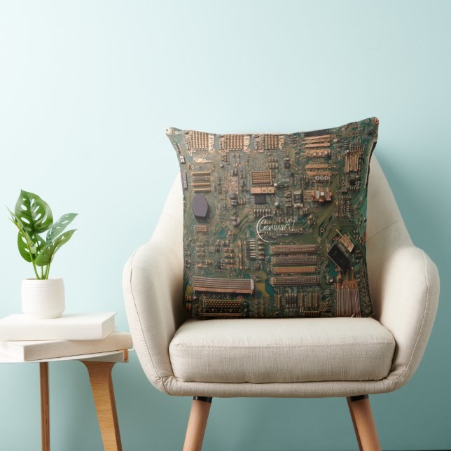 Sierkussen 20"x20" Groene en Cooper Circuit Board (Stoel)