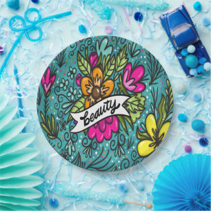 Sierkussen Beauty met Flowers Papieren Bordje