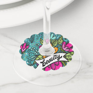 Sierkussen Beauty met Flowers Wijnglaslabel
