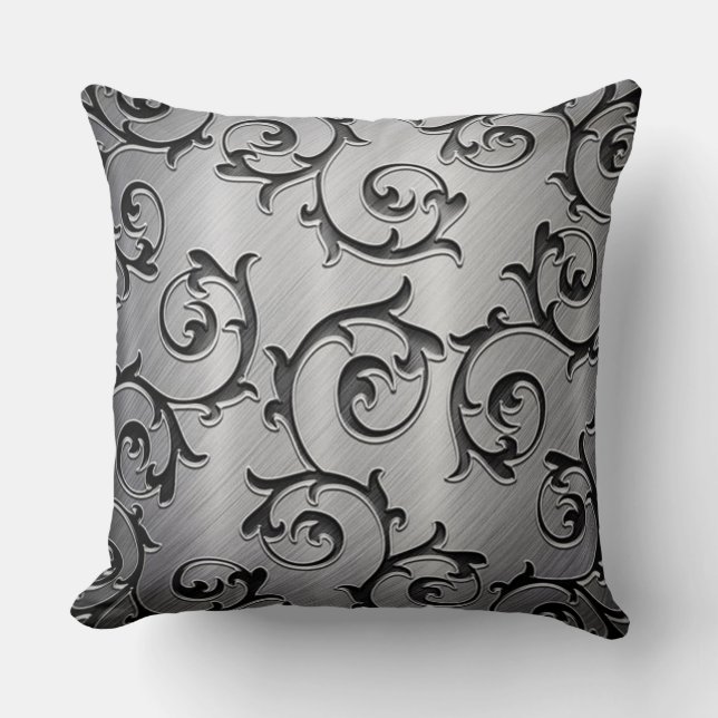 Sierkussen Black and Silver Curls Pattern (Voorkant)
