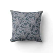 Sierkussen Blauwe en witte Floral Lace