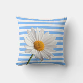 Sierkussen Blue en White Stripe White Daisy