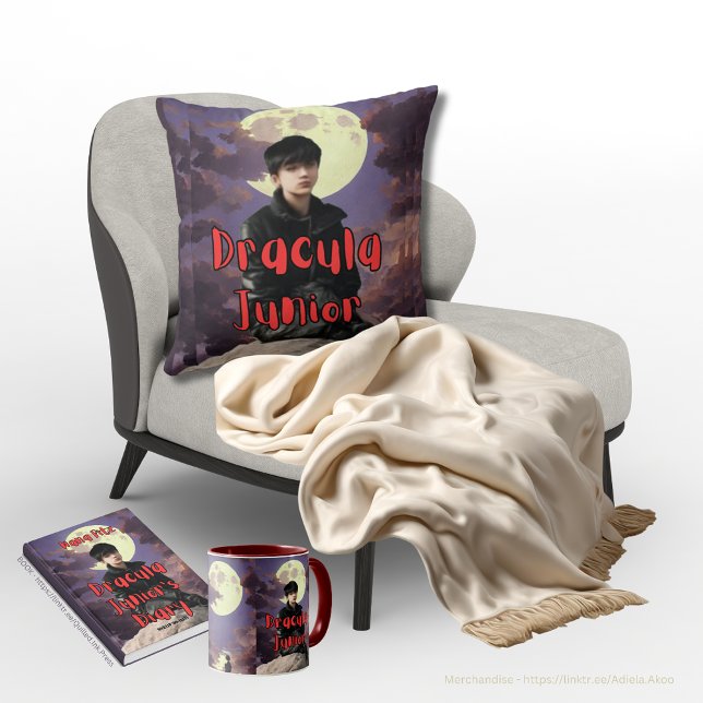Sierkussen - Dracula Junior (Dracula Junior Book, Mug & Throw Pillow by Quilled Ink Press & Adiela Akoo. Browse my store 4 more)