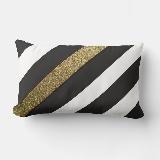 Sierkussen Lumbar Black and White Gold Stripes Kussen (Voorkant)