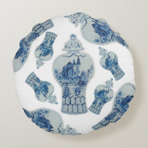 Sierkussen met blauwe en witte gember rond kussen