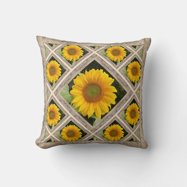 Sierkussen met goedkope zonnebloemen (Voorkant)